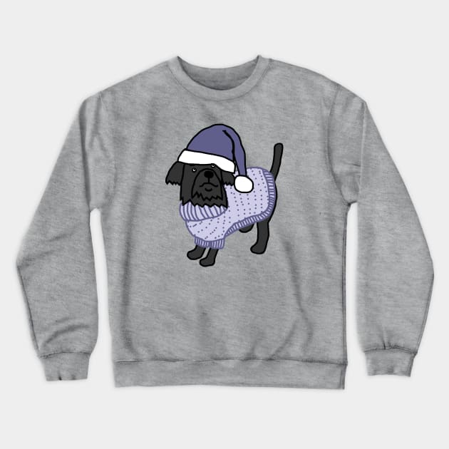 Cute Dog in Christmas Winter Sweater and Blue Hat Crewneck Sweatshirt by ellenhenryart